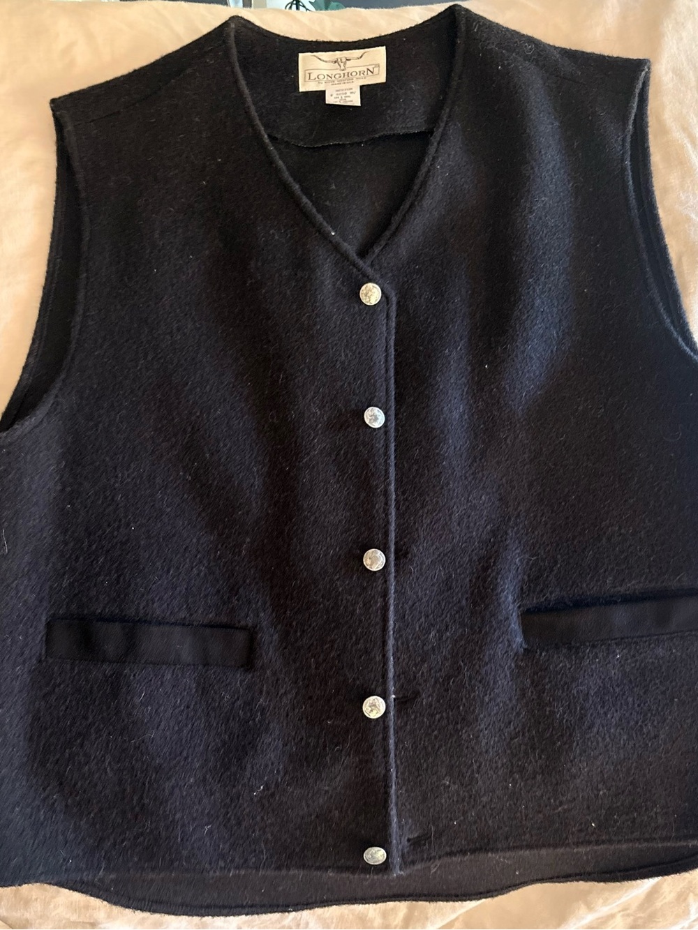 Longhorn by Niver Black Wool Western Vest Men’s Medium Made in USA